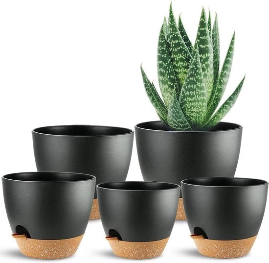 Pannelli di fiori in plastica nera moderna con foro di drenaggio - 5 pezzi/set, ideali per piante da appartamento - regalo per la decorazione di interni