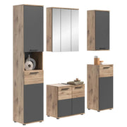 Set da bagno: Mobile sotto lavabo, colonna, mobiletto con specchio + 2 mezze colonne – Grigio antracite e