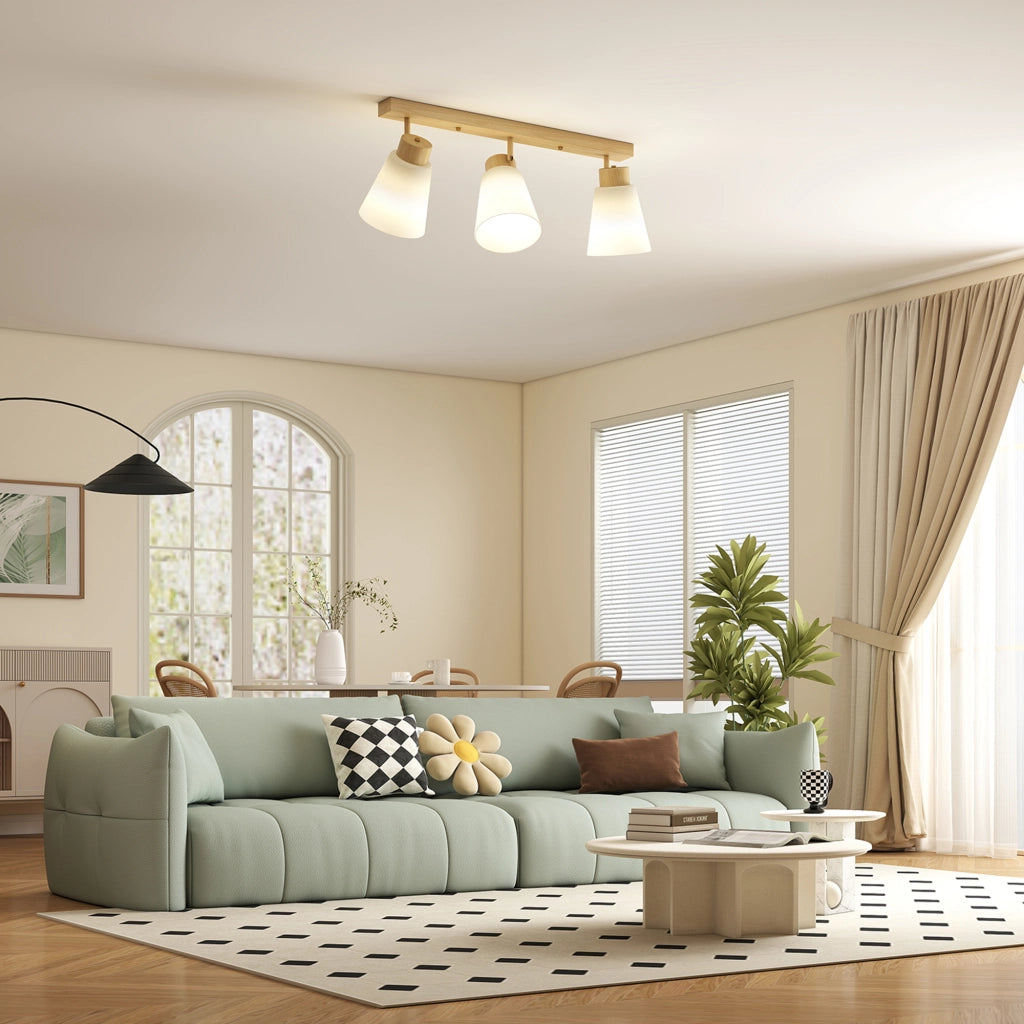 Plafoniera LED 40W con 3 lampadine E27 e teste regolabili ¨C zephmum ¨C legno naturale