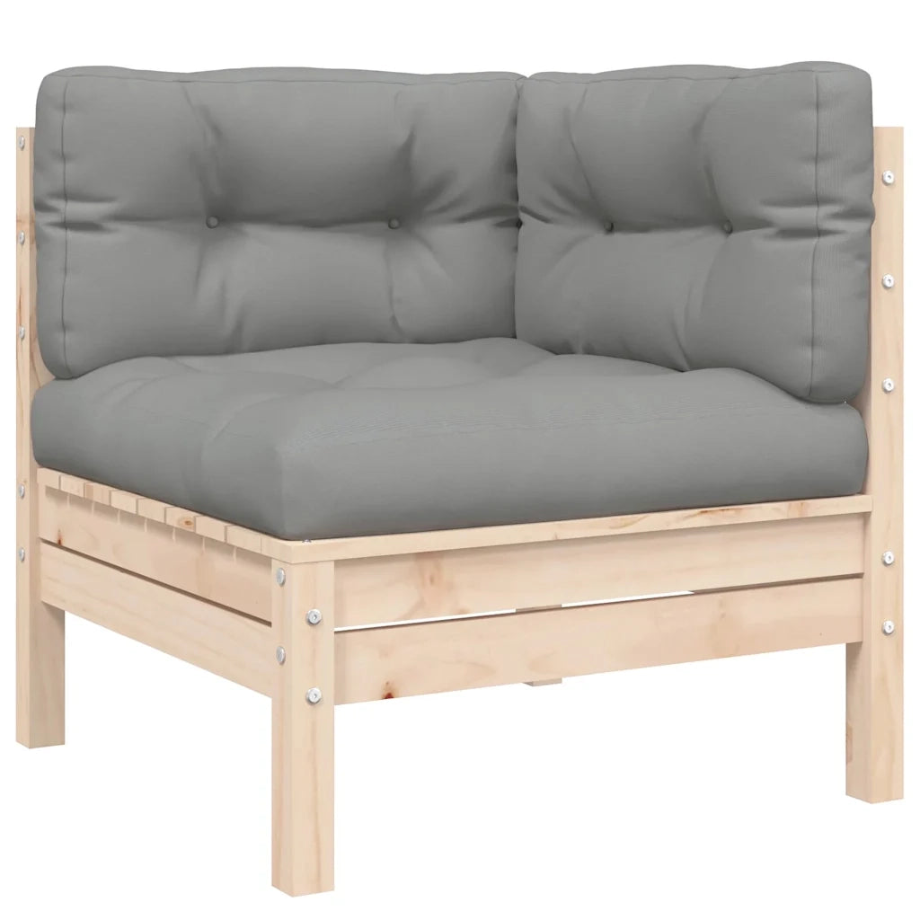 Salotto da Giardino-Set Divani da Giardino 3 pz con Cuscini Grigi Massello di Pino