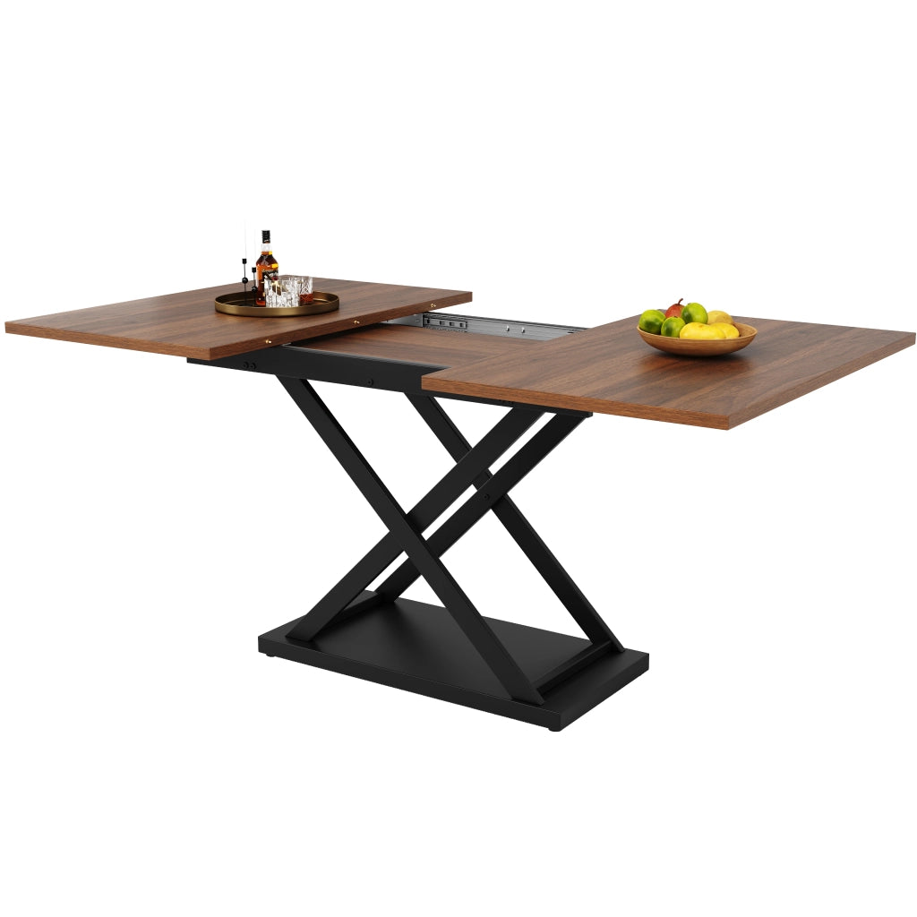 Tavolo da Pranzo Allungabile ¨C MINIMAL ¨C Noce, Gambe in Metallo Nero, 120-160x80 cm