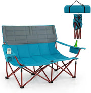 Sedia da campeggio pieghevole a 3 posti, con braccioli regolabili, portabicchieri e borsa per il trasporto, sedia da campeggio per esterni, giardino e balcone, portata fino a 408 kg (blu +
