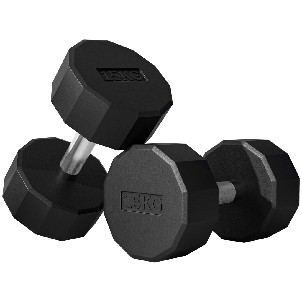 Manubri Esagonali 15 kg ¨C Xylo ¨C Metallo Gomma Impugnatura Antiscivolo 26x15.5x15.5 cm Nero