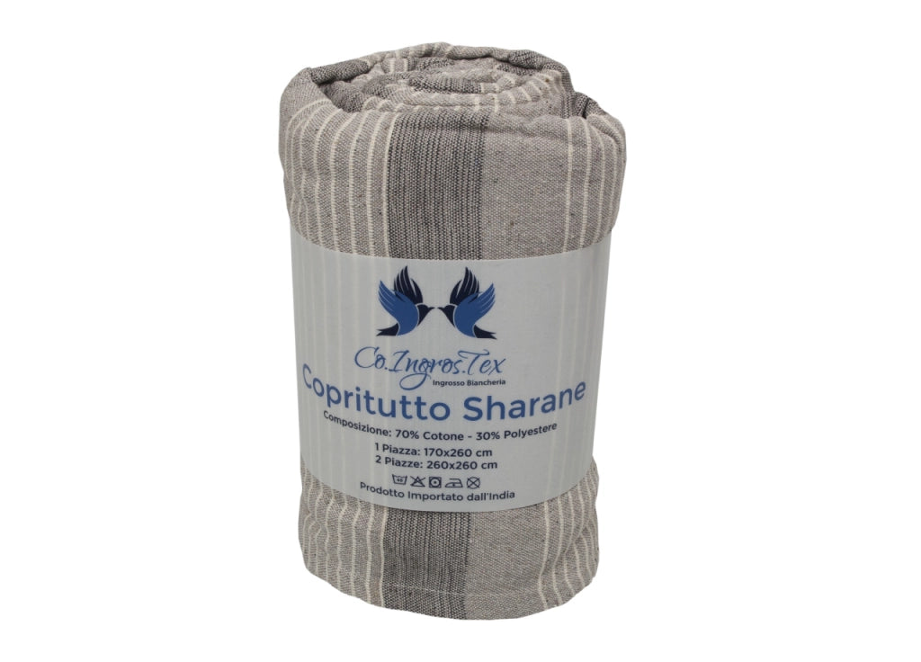 Telo Arredo Copridivano Multiuso Copritutto Cotone Modello Sharane Arredatutto - 2 Piazze - Beige-Tortora