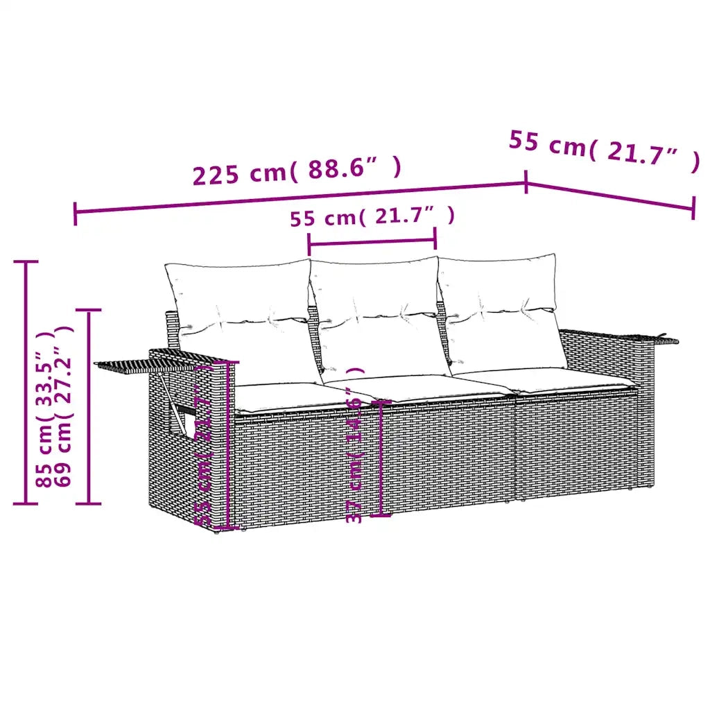 Set Divani da Giardino 3 pz con Cuscini Nero in Polyrattan 3219856