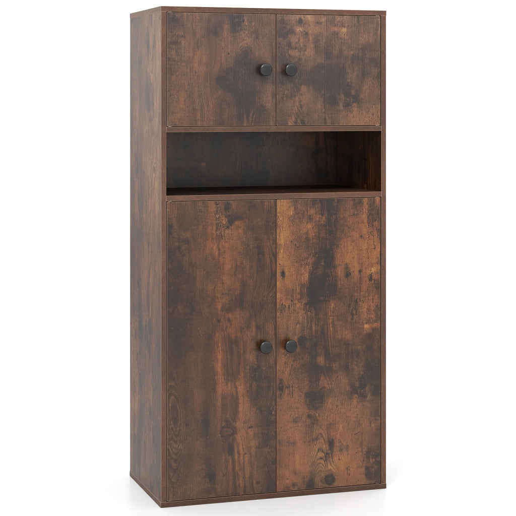 Libreria alta 111 cm con 4 ante-Vetrina autoportante con 2 kit anti-ribaltamento per casa Marrone Rustico