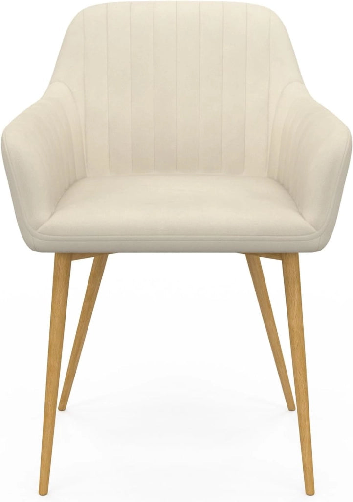 Set di 2 sedie da pranzo e poltrone da tavolo LINE in velluto beige con gambe effetto legno