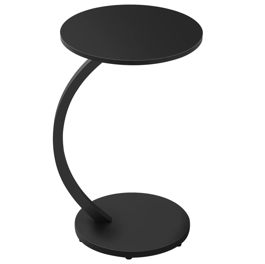 Tavolino laterale a C rotondo 40x65 cm in MDF e metallo nero， salvaspazio per divano