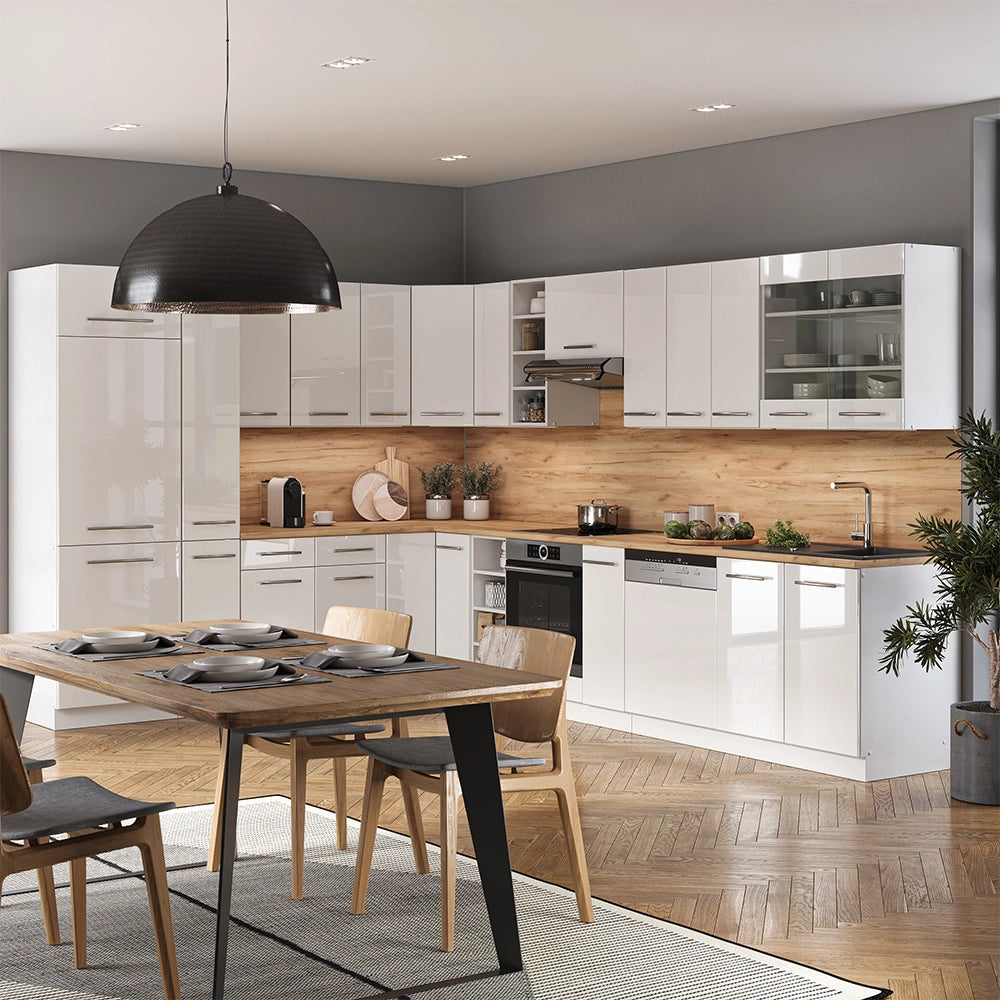 Cucina angolare completa Fame-Line Bianco lucido/Bianco 347 x 60 cm, PL Antracite Vicco