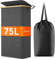 Wastino 75L con coperchio, asciugamani pieghevoli con cassetta, contenitore per asciugamani in bambù con maniglia portatile per appartamento, studentato e caravan, nero