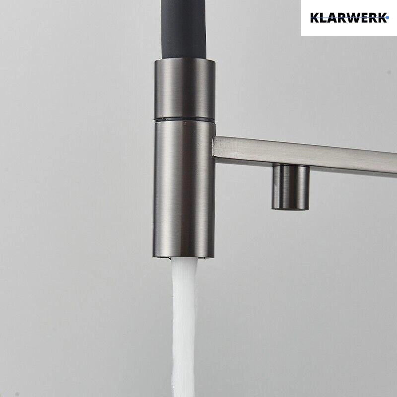 Lana | Rubinetto estraibile grigio nero a 3 vie | Miscelatore cucina per acqua potabile in acciaio inossidabile | Girevole a 360° Filtra 3 connessioni