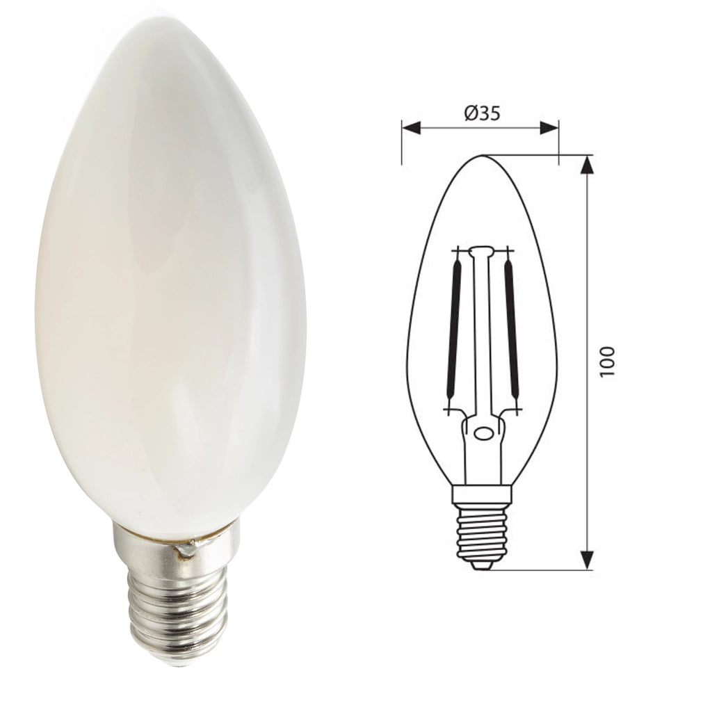 Lampadina LED candela E14 vetro luce 360 gradi 4W 400 lumen 230V luce calda 3000K