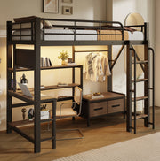 Letto a soppalco 90x200 cm con scrivania, LED e USB