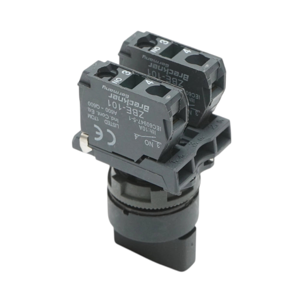 Selettore a 3 posizioni con ritorno, nero, 1NO+1NC, 24V/10A, TB5 Breckner Germany