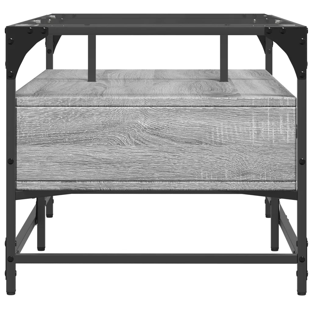 Tavolino con Piano in Vetro-Tavolino da soggiorno-Tavolo Grigio Cemento 98,5x50x45cm Acciaio