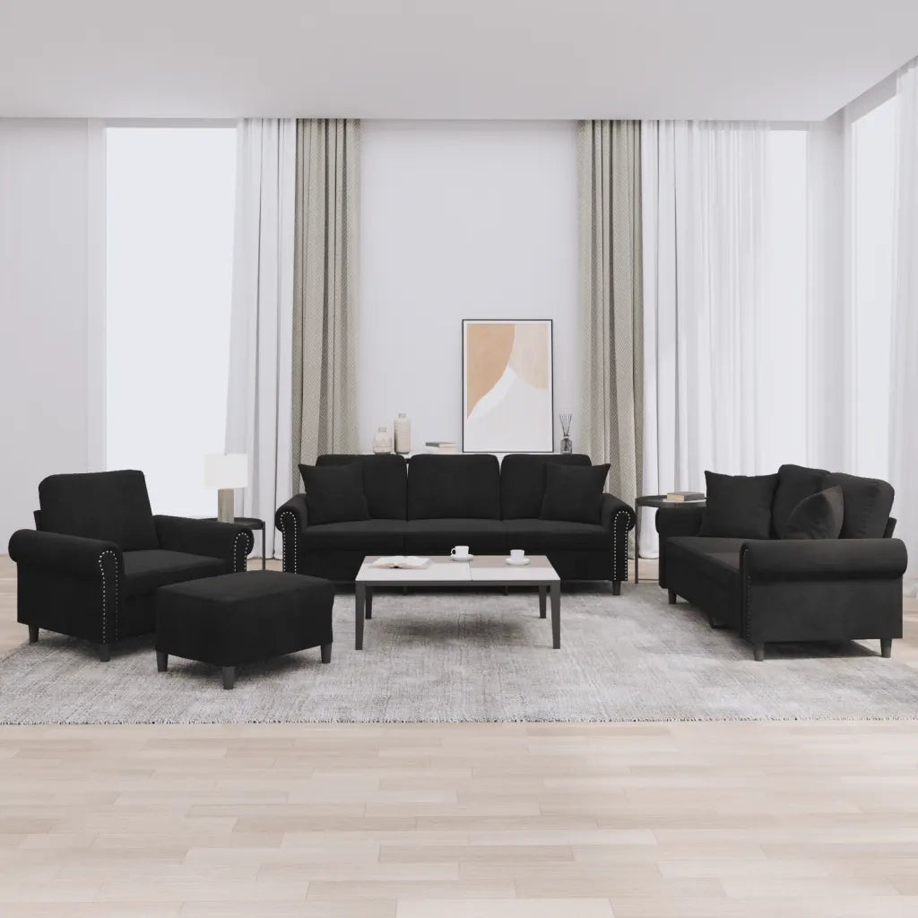 Set di Divani 4 pz con Cuscini Nero in Velluto