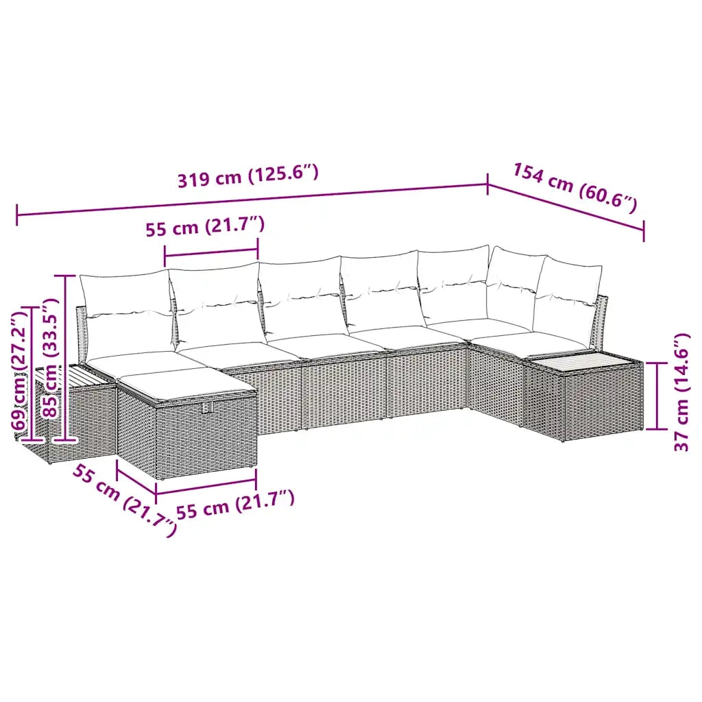 Set Divano da Giardino con cuscino 7 pcs Beige polyrattan 3359643