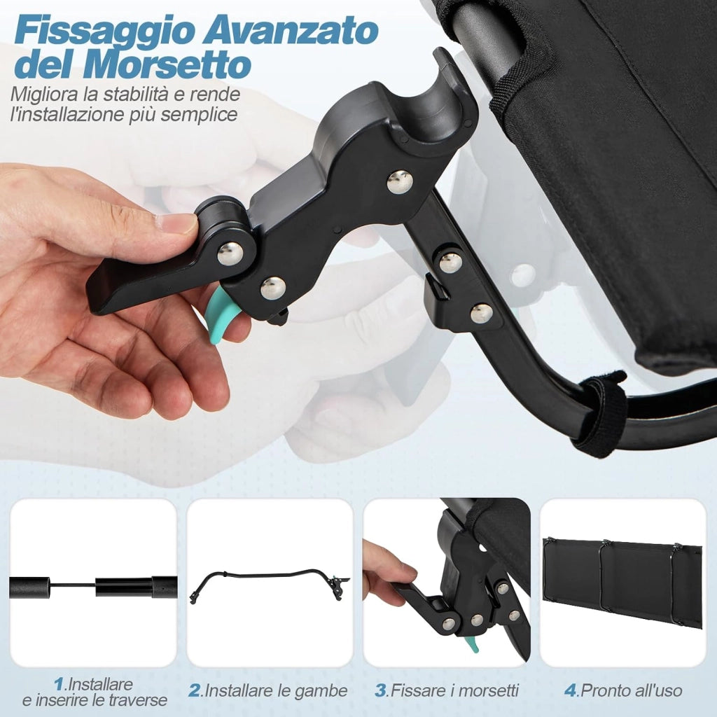 Brandina da Campeggio, Letto Pieghevole e Portatile con Tasca Laterale e Borsa da Trasporto, Lettino con Struttura in Metallo per Viaggio e Spiaggia, Portata 150 kg