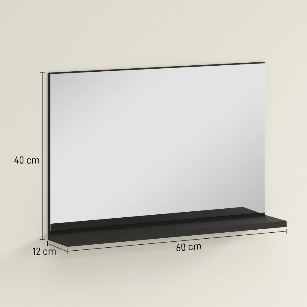 Specchio Bagno da Parete con Mensola Design Moderno e Multiuso, 60x12x40 cm, Nero