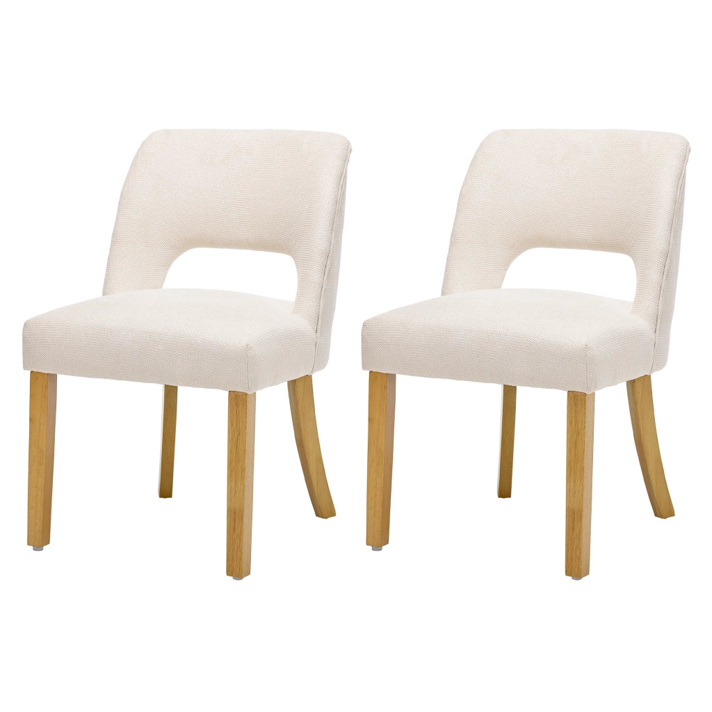 Sedie da Pranzo in Tessuto di Lino ¨C MINIMAL ¨C Gambe in Legno Massello, Beige, Set 2 Pezzi