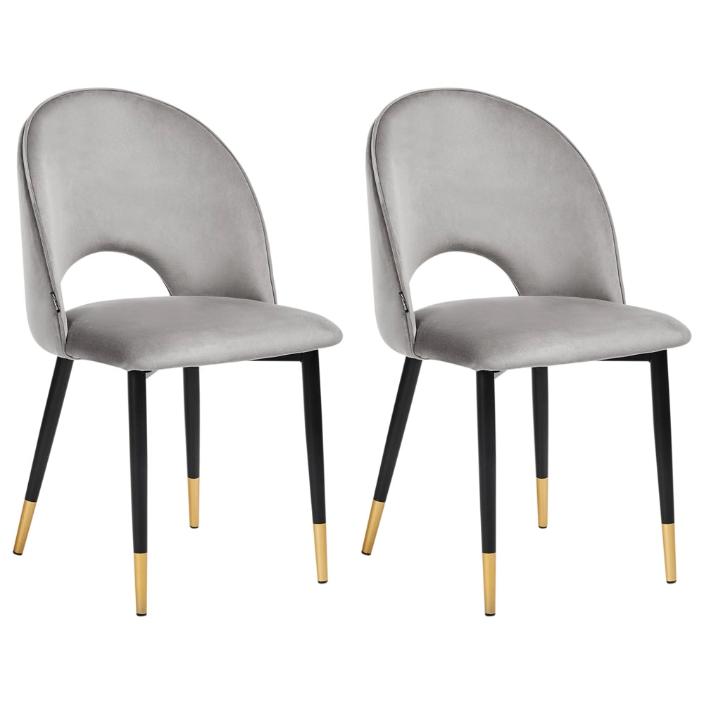 Set di 2 sedie da pranzo rivestimento in velluto grigio gambe nere glamour retrò