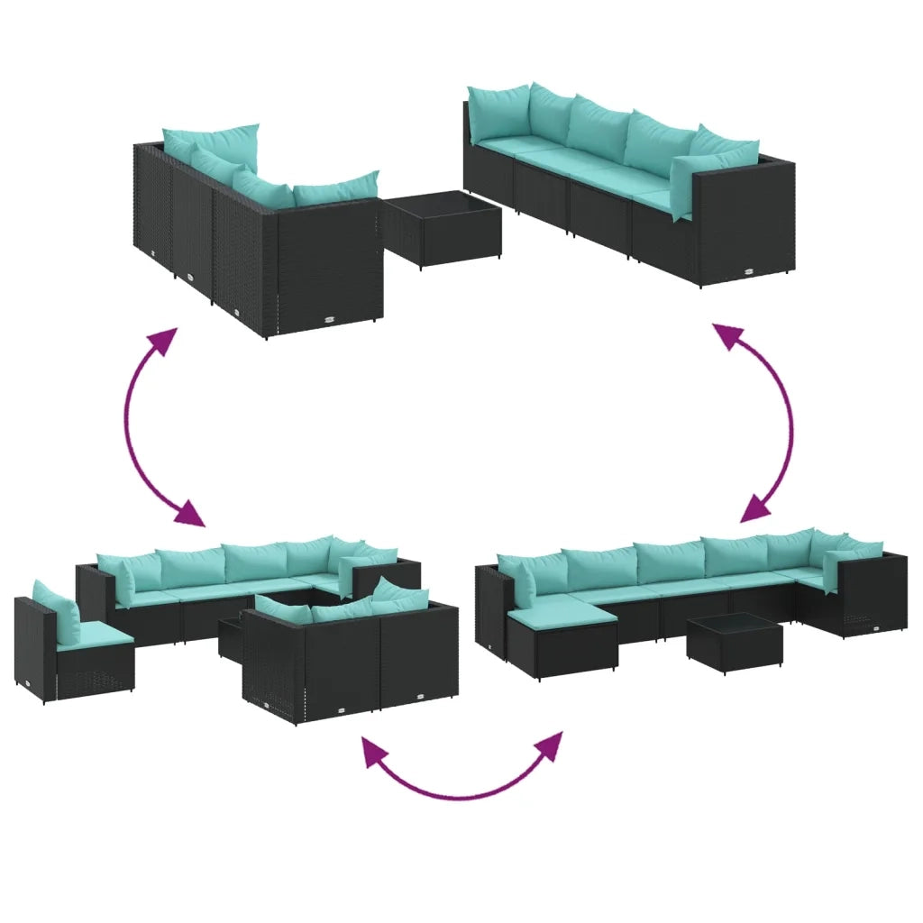 Set Mobili da Giardino con Cuscini 8 pz Nero in Polyrattan 3308036