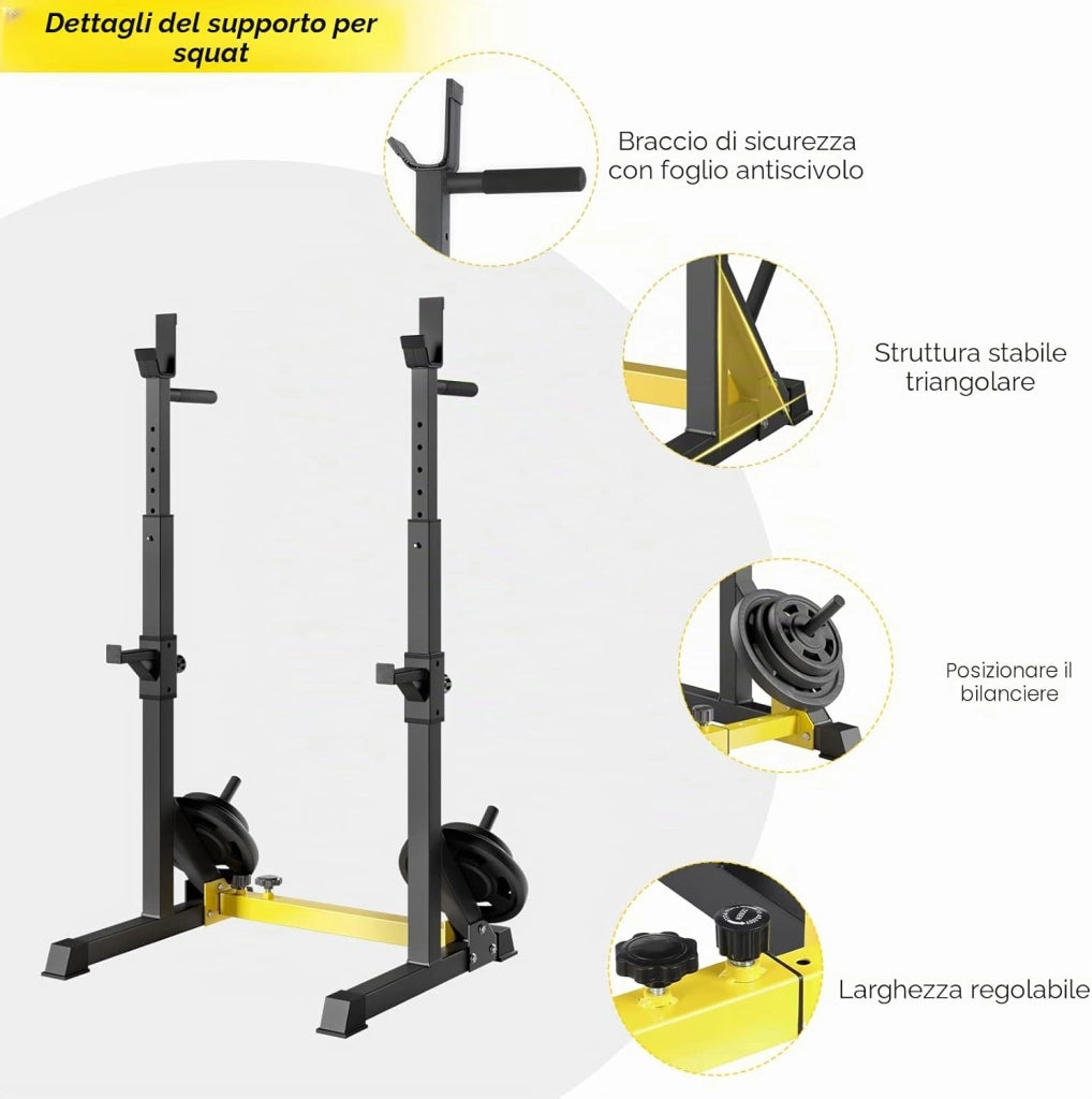 Rack da Squat, Supporto Bilanciere Regolabile, Stand per Sollevamento Pesi Multifunzione per casa, palestra Max 250 KG