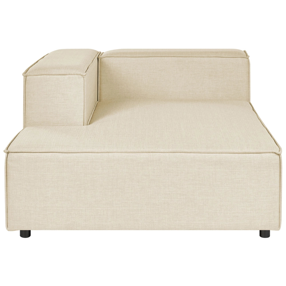 Divano ad angolo 2 posti in lino beige nero con poggiapiedi destro modulare stile moderno contemporaneo