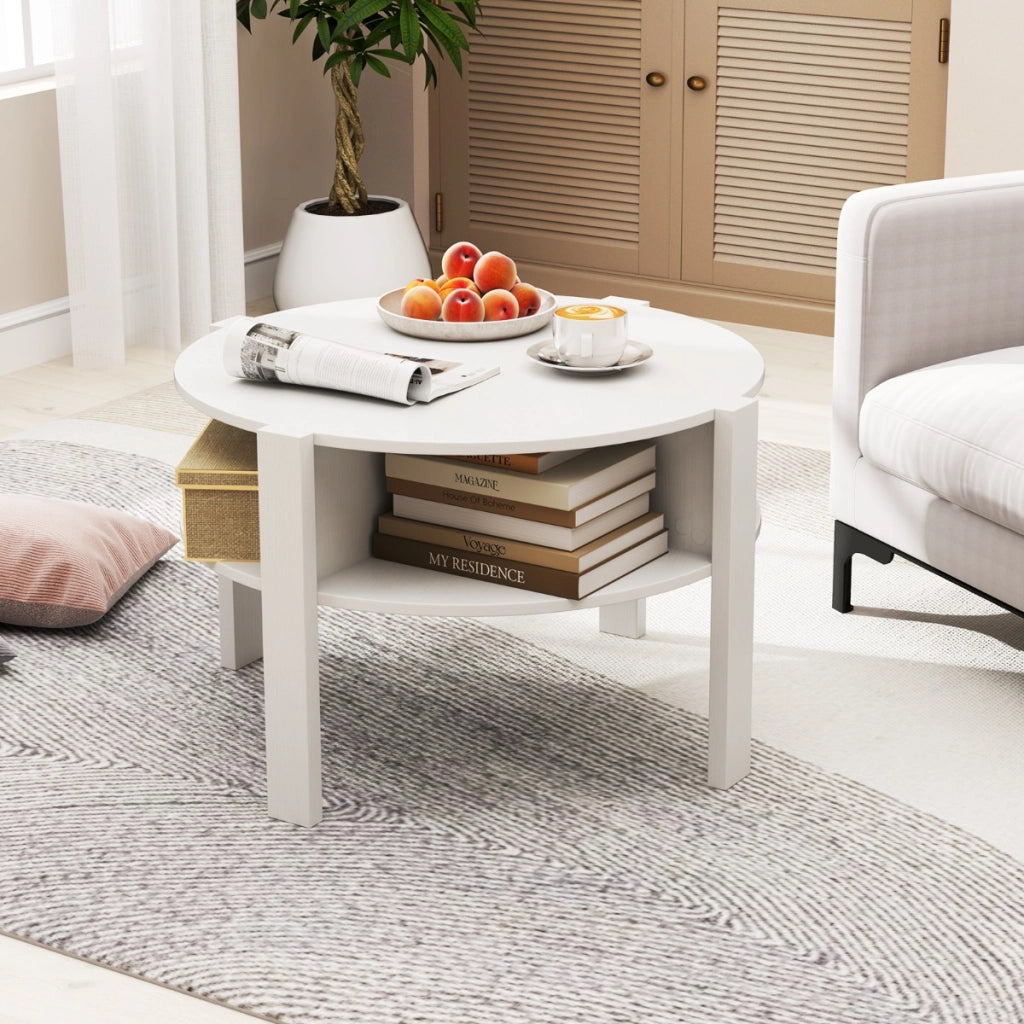 Tavolo da accent con piano in legno finto per soggiorno sala d'attesa, Tavolo da caff¨¨ a 2 piani con portaoggetti Bianco