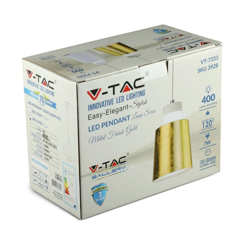 Luce a ciondolo a LED 7W (acrilico) - paralume dorato 120*190mm 3000K