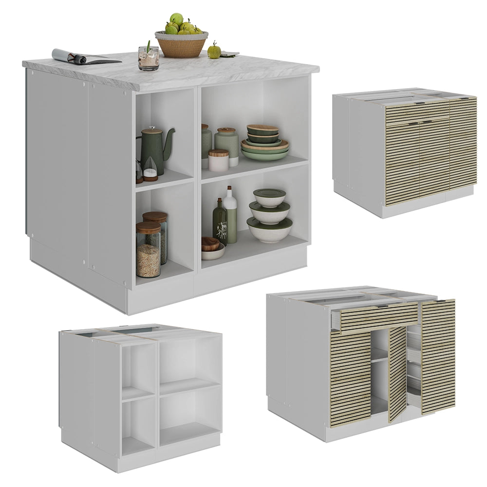 Isola cucina Fame-Line Pannello in quercia/Bianco 90 cm con cassetto, senza piano di lavoro Vicco
