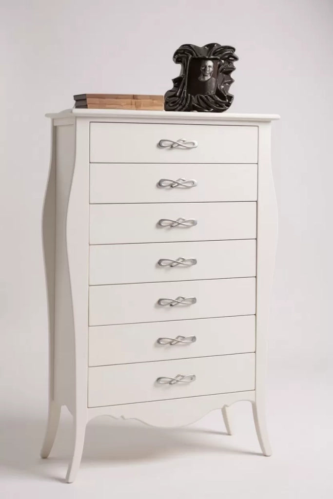 Cassettiera 7 cassetti in legno shabby bianco l.80 x p.47 h.138 (494) - Mobili 2G