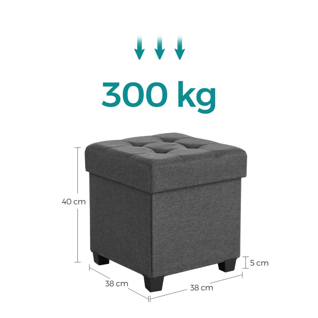 Pouf contenitore pieghevole in tessuto effetto lino grigio
