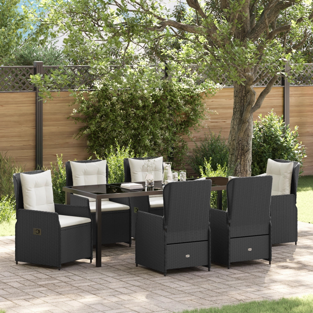 Set da pranzo da giardino 7 pezzi in rattan polyrattan nero