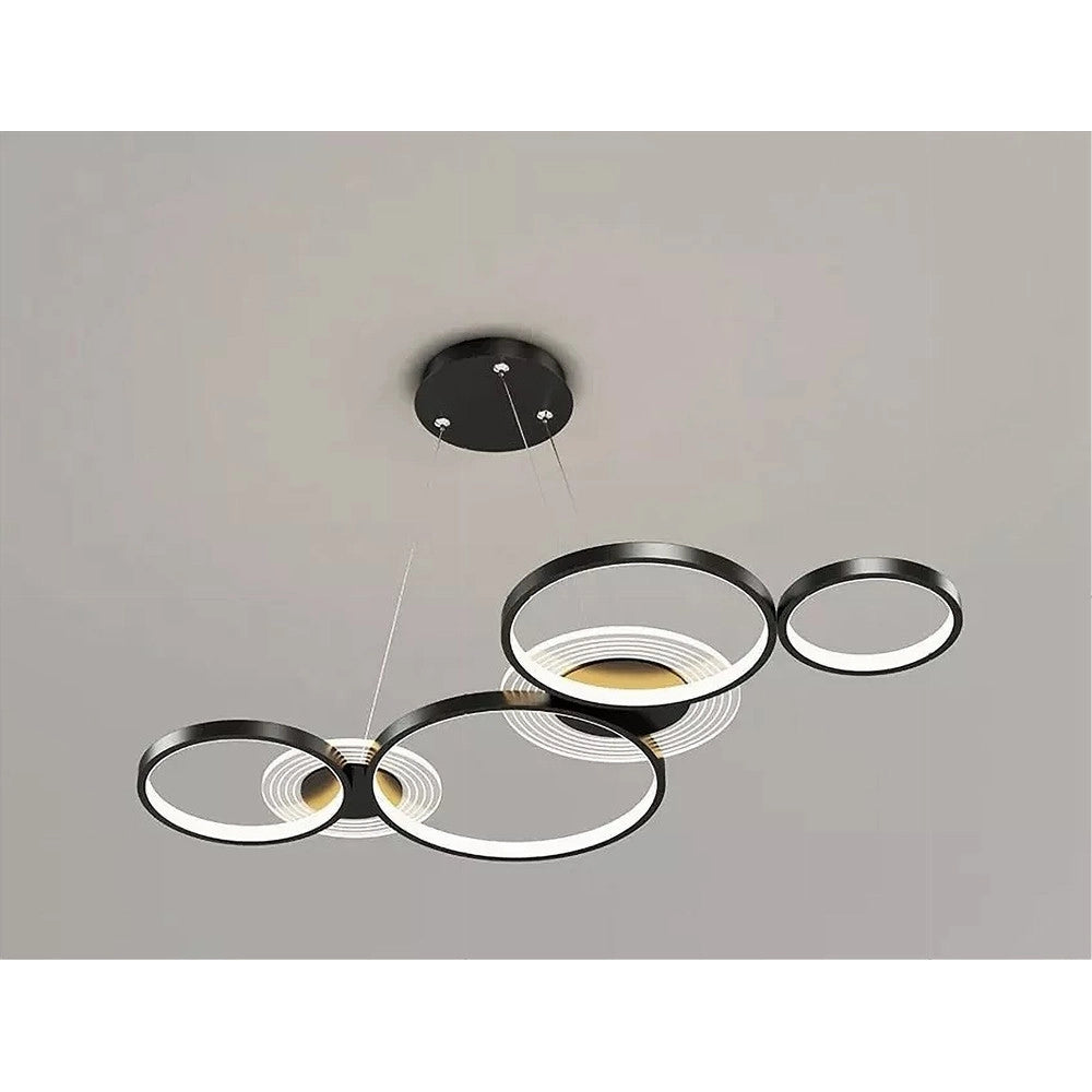 Trade Shop - Lampadario A Sospensione Led Nero 65w 6 Anelli Luminosi Moderno Con Telecomando 71415 -