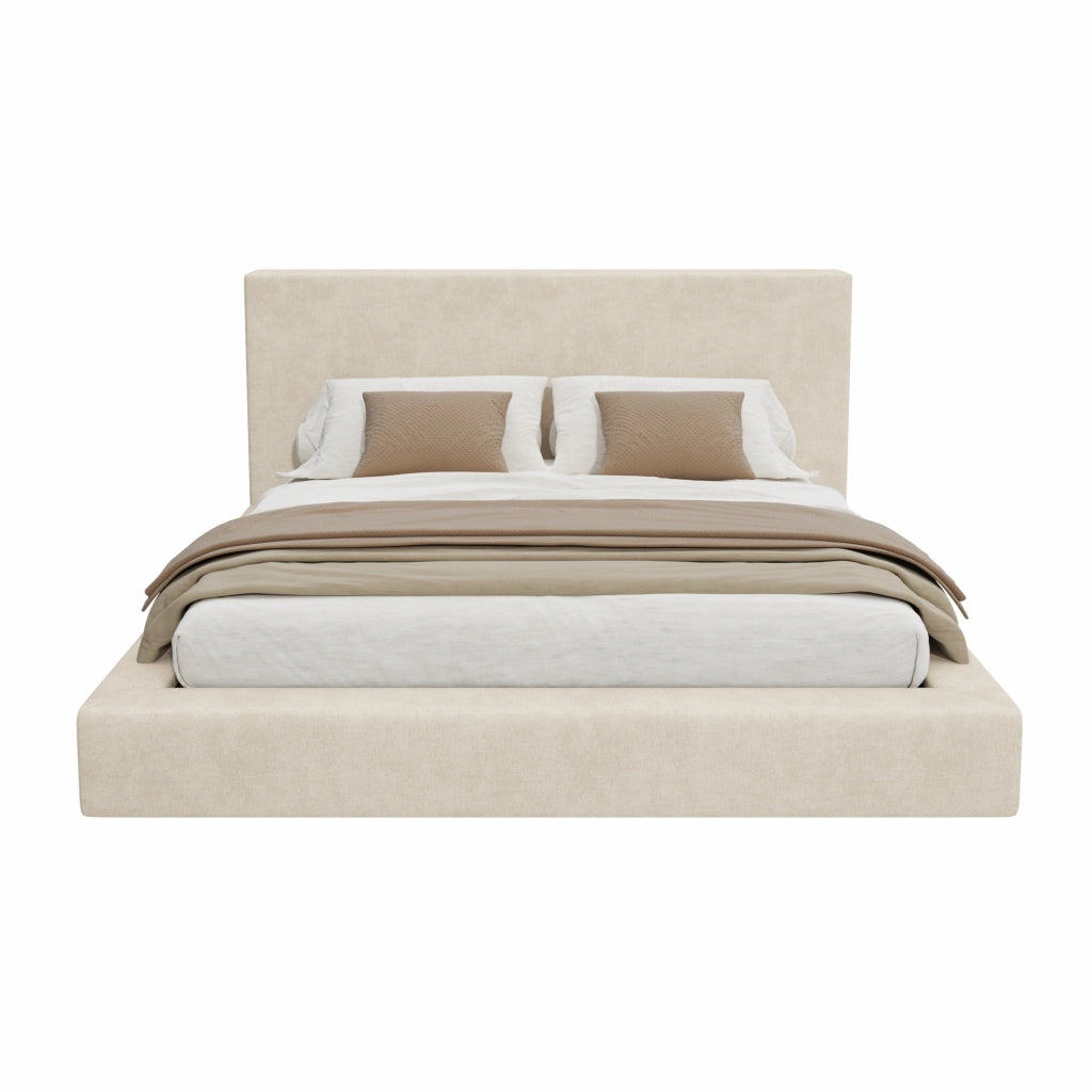Letto imbottito 180x200 cm con rete a doghe in ciniglia beige