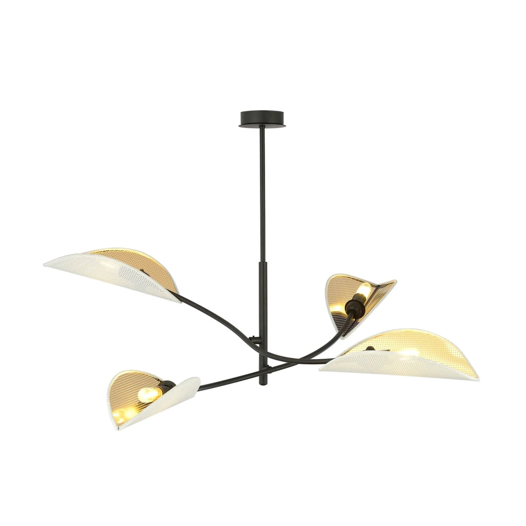Sospensione Nordica 4 Luci Ares In Acciaio Nero Bianco E Oro Bracci Regolabili