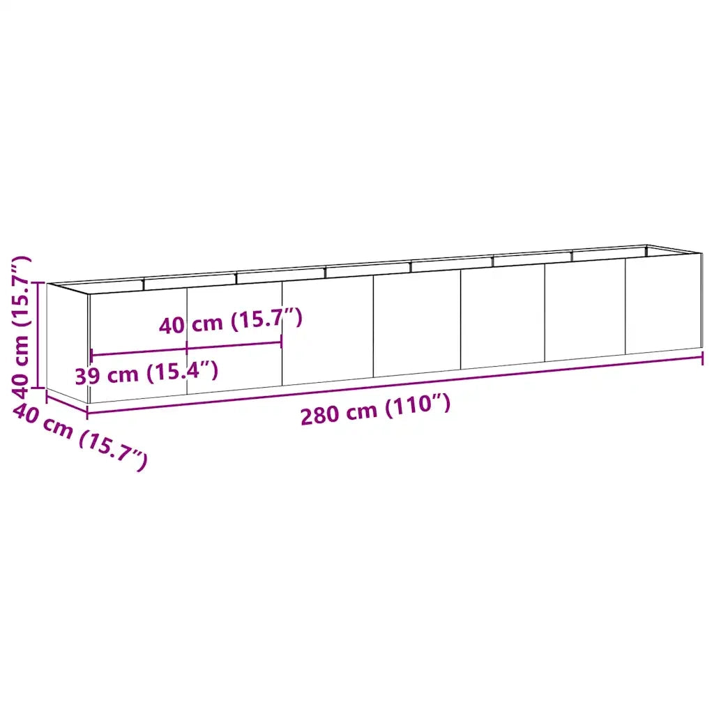 Fioriera Nera 280x40x40 cm in Acciaio Laminato a Freddo 860689