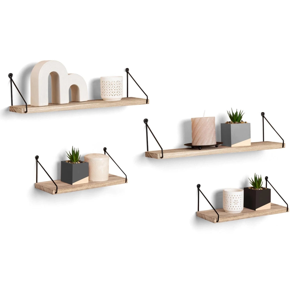 IDMarket - Set di 4 mensole da parete dal design industriale LILY