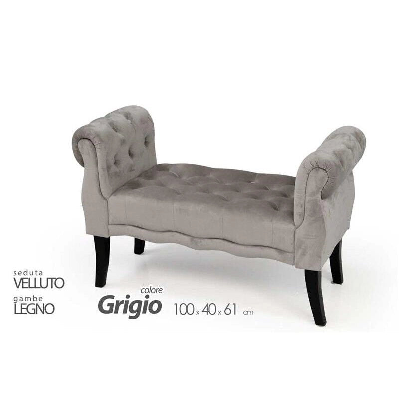 PANCA IN VELLUTO CON POGGIOLI 100 X 40 X H61 CM IN COLORE GRIGIO