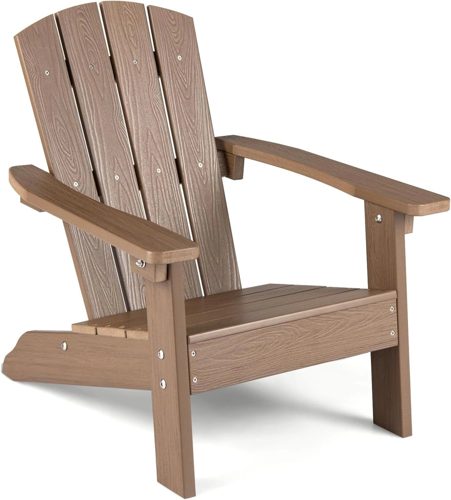 Sedia Adirondack per Bambini, Poltrona da Giardino in Plastica Resistente alle Intemperie con Schienale a Doghe Inclinato, Sedia Adirondack per Patio e Balcone, Portata 75 kg (Marrone)