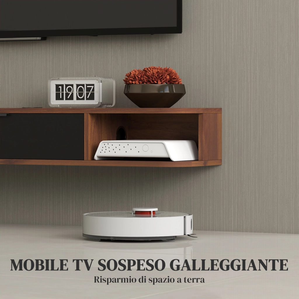 Mobile Porta TV fino 50" Sospeso con Cassetto-Credenza  per TV,2 Ripiani Aperti e Foro Passacavi,120x24x16 cm,Noce