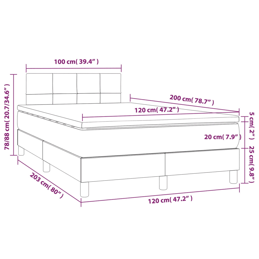 Letto a Molle con Materasso e LED Nero 120x200 cm in Velluto cod mxl 74181