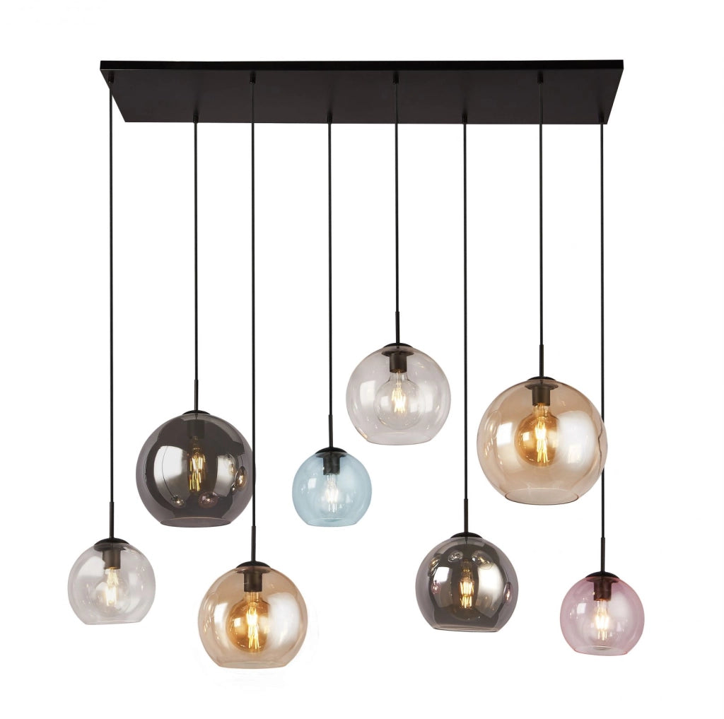 Mardi Gras II 8Lt Pendant - Metallo nero opaco e vetro colorato