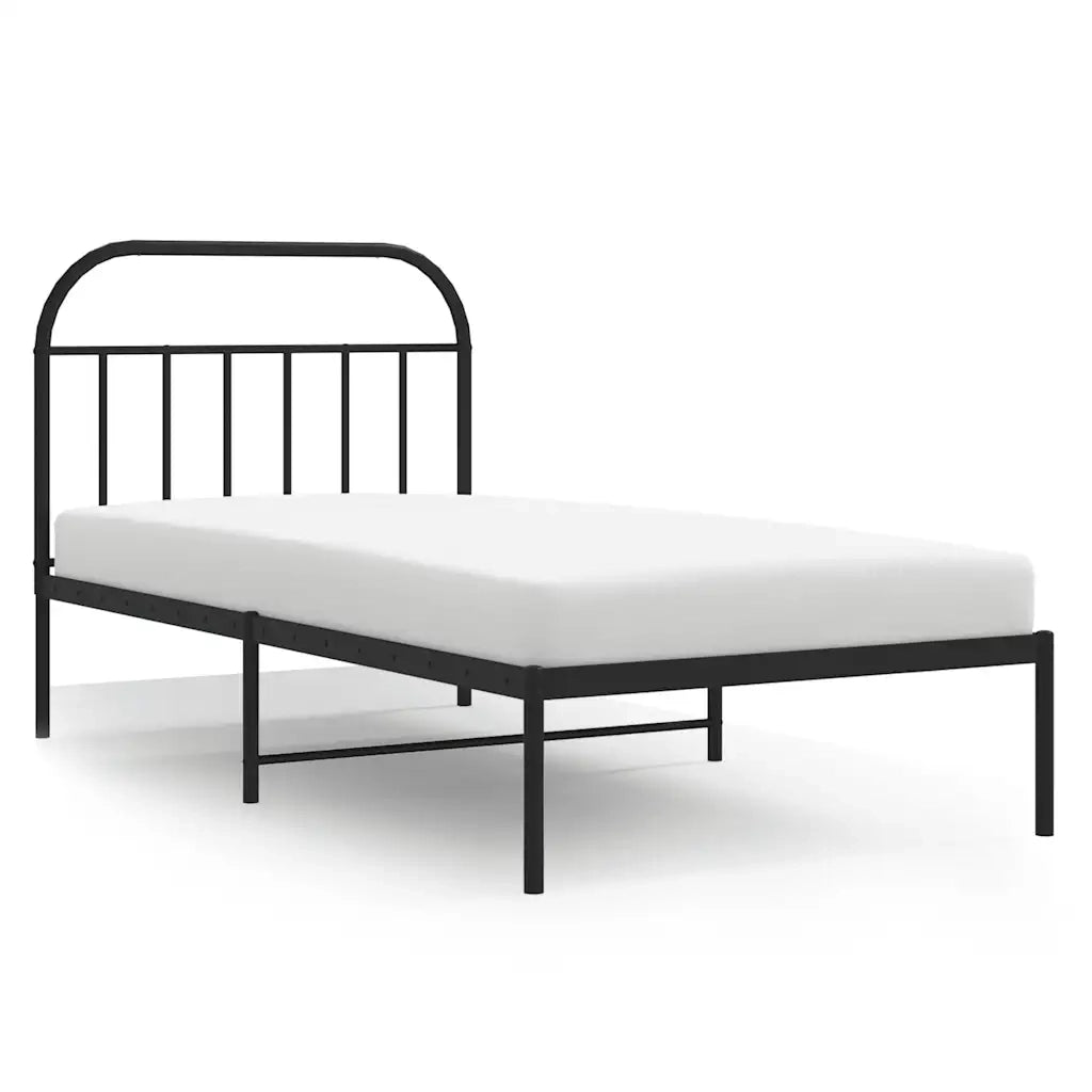 Letto singolo | Letto per adulti | Giroletto con Testiera in Metallo Nero 100x190 cm