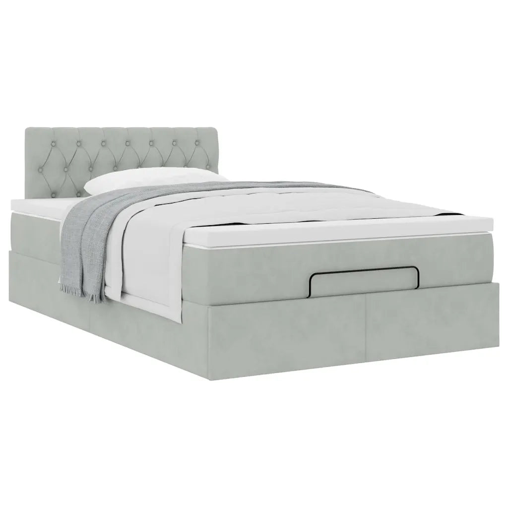 Pouf Letto con Materasso Grigio Chiaro 120x190 cm in Velluto