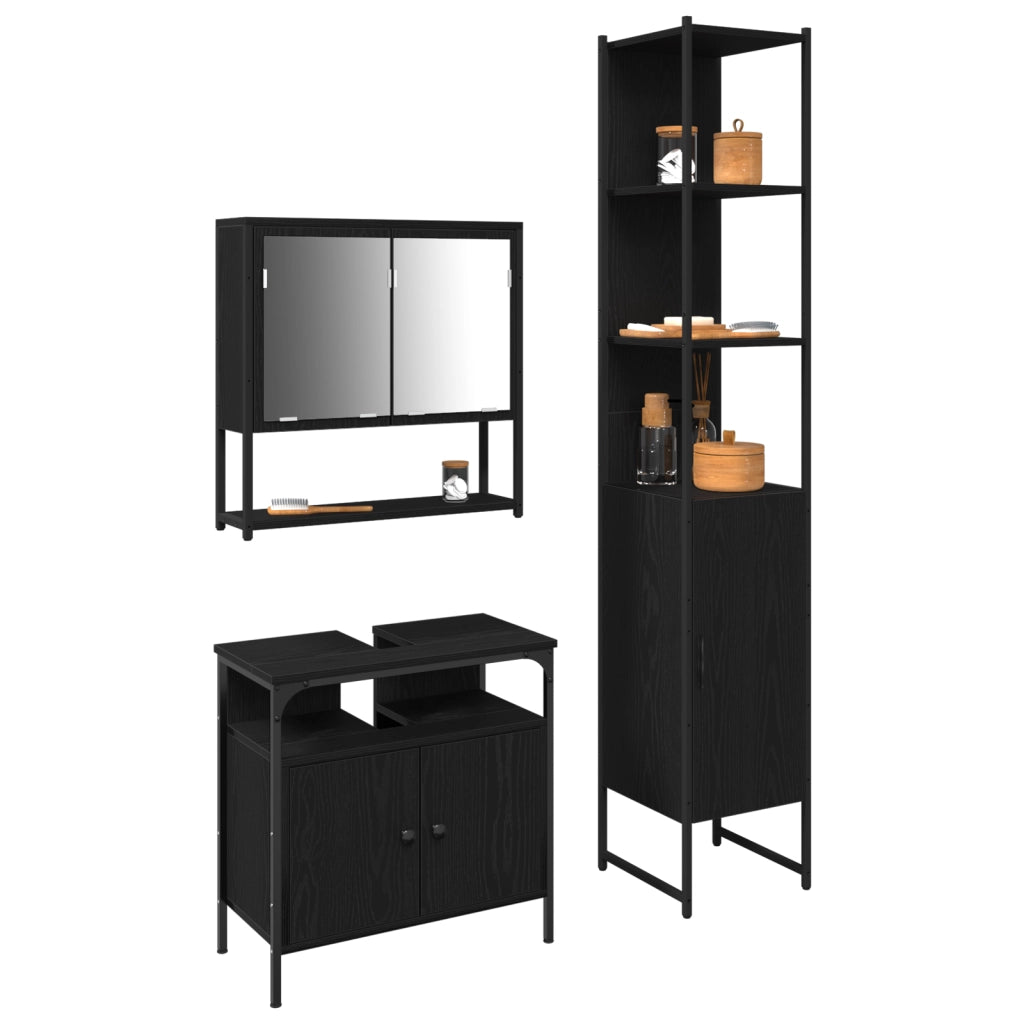 Set di mobili da bagno a 3 pezzi in legno ingegnerizzato nero