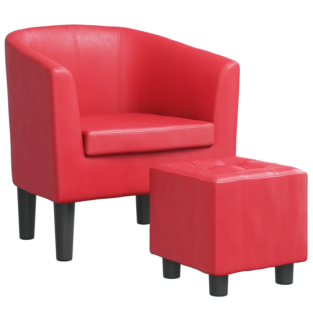 Poltrona a Pozzetto con Poggiapiedi Rossa in Similpelle 356496