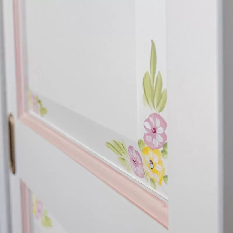 Armadio 2 ante scorrevoli legno shabby bianco decorato filo rosa 122x59x200 - Mobili 2G