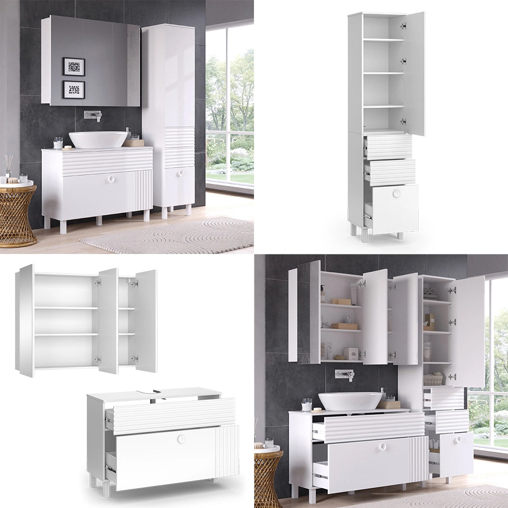 Vicco Set di mobili da bagno Bianco 3 parti, con colonna